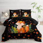 Cartoon Fox Comforter Set 7Pcs Cute Fox Bedding Set for Kid Boy Girl Adult Moon Plants Leaves Printed Quilt Set Full with 2 Sheets,2 Pillowcases,2 Throw Pillow Covers