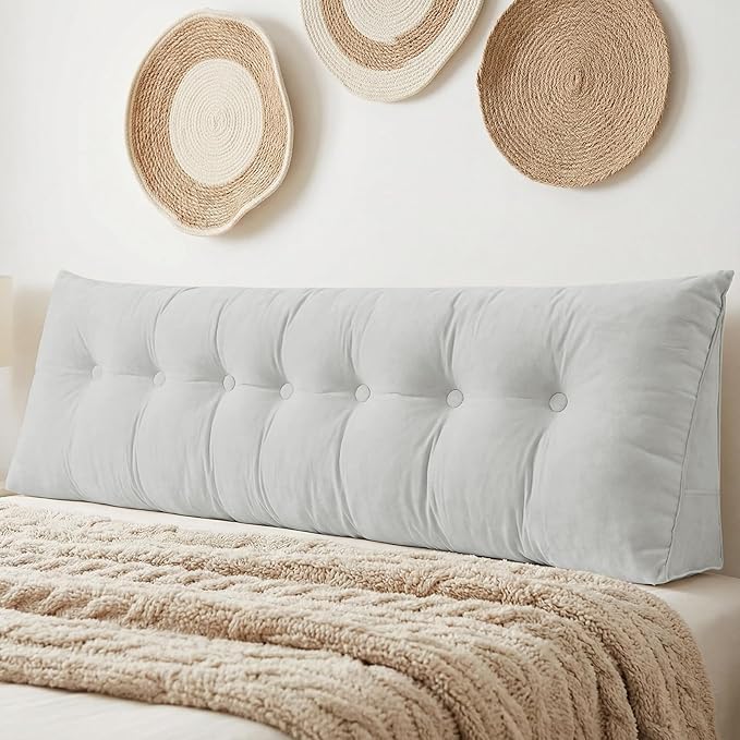 Headboard Pillow King, Large Triangular Wedge Headboard Pillow for Reading and Resting, Backrest Positioning Support Pillow with Removable Cover (Light Grey)