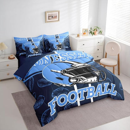 Feelyou Football Comforter Set with Sheets 7 Piece Twin Size Ball Games Bedding Set for Kids Boys Girls Rugby Bed in a Bag City of Footballs Room Decor Rugby Sports Soft Lightweight