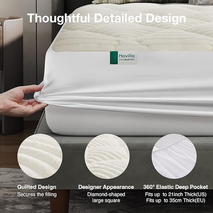 Novilla King Mattress Topper - Cloud-Like Softness Mattress Pad with Plush Flannel, Electric Blanket Alternative for Cold Sleepers, Deep Pocket 8-21 Inch, Machine Washable