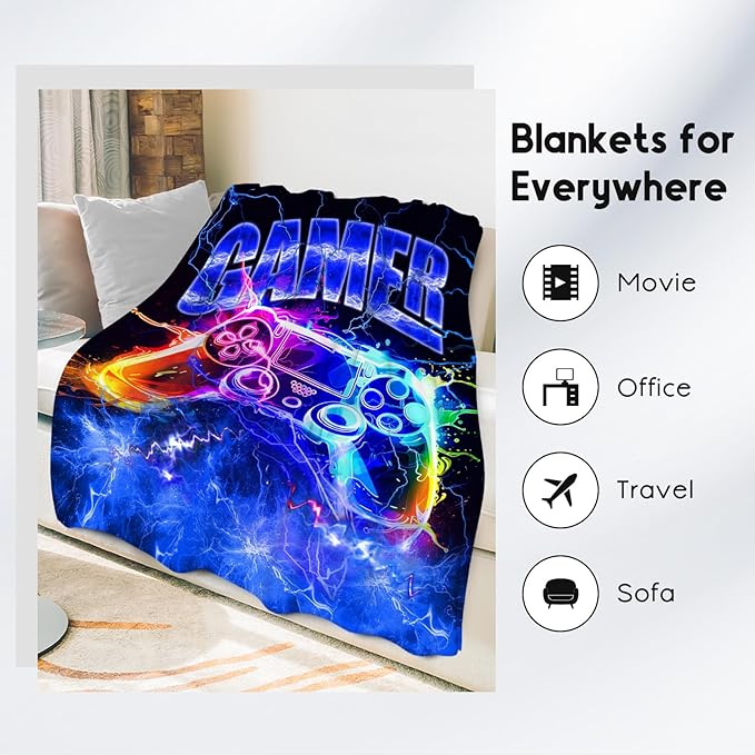 Blanket for Boys Gaming Blankets Gifts for Gamer Lovers, 50"x60" Soft Plush Cozy Throw for Son Grandson Kids Room