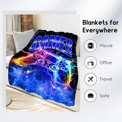 Blanket for Boys Gaming Blankets Gifts for Gamer Lovers, 50"x60" Soft Plush Cozy Throw for Son Grandson Kids Room