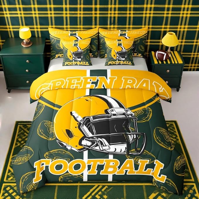 Feelyou Football King Comforter Set with Sheets for Kids Boys Girls Ball Games 7 Pieces Bedding Set Rugby Bed in a Bag City of Footballs Room Decor Rugby Sports Soft Lightweight