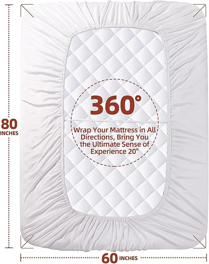 Queen Mattress Pad, Deep Pocket Quilted Premium Mattress Protector, Anti-Shift Design, Extra Elastic Strap, Soft Breathable & Noiseless Mattress Cover, Fit up to 22" (60x80 Inches, White)