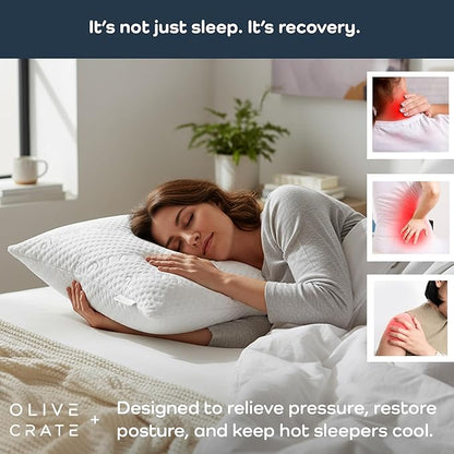 Olive + Crate BreathePure™ Adjustable Loft Shredded Memory Foam Pillow - Queen Size - Cooling Pillow, Hypoallergenic Bed Pillows, CertiPUR-US Certified Foam, Ideal for Back, Stomach and Side Sleeper