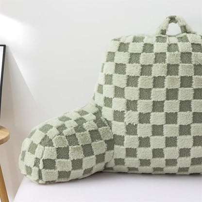 Aimuan Reading Pillow Checkered Bed Rest Wedge Backrest Checkerboard Pillow with Arms Back Support for Sitting Up in Bed Cushion Incline Rest Sleeping Snoring Pillow, Light Green Large