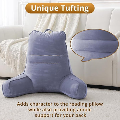 Sasttie Reading Pillow for Bed - 23 Inch, Back Pillow for Bed Sitting Up, Back-Rest Support Cushion with Side Pockets and Arms, Dorm Essentials, Oeko-Tex Certified, Grey Purple