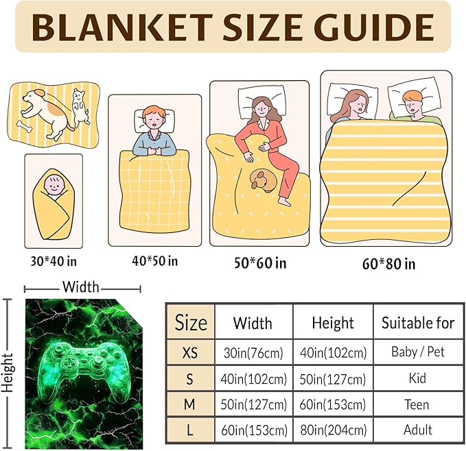 Kids Blanket Gamer Blankets for Boys Teens Gift for Son Grandson, Cozy 80 x 60 Inches Lightweight Flannel Throws for Travel Bed Living Room Garden Sofa