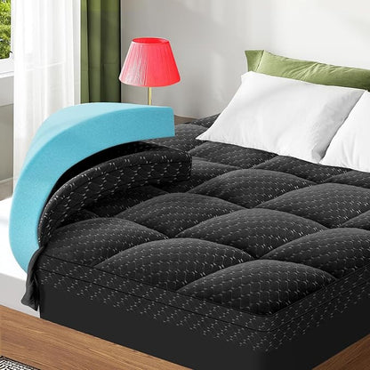Dual Layer 3 Inch Memory Foam Mattress Topper Twin XL Size, 2 Inch Cooling Gel Memory Foam Plus 1 Inch Pillow Top Mattress Pad Cover, with 8-21 Inch Deep Pocket, Black