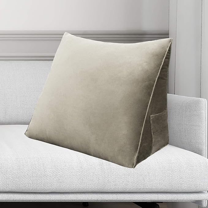 Wedge Headboard Pillow Dorm Room Reading Pillow Back Support for Sitting Up in Bed Bolster Lumbar Cushion Body Positioning Bedrest (Light Tan, 24x8x20 in)