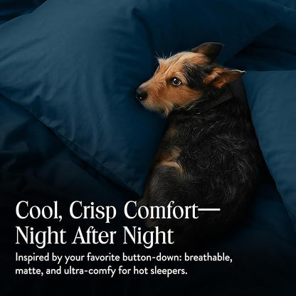Brooklinen Luxury Percale Duvet Cover – 100% Cotton, Cool, Crisp, Extra-Long Corner Ties, Button Closure, Soft & Breathable – Machine Washable, Duvet Cover Full/Queen Bed Sizes (Abyss)