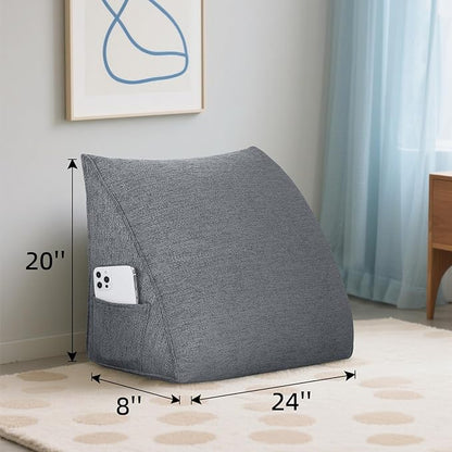 Wedge Headboard Reading Pillow for Bed Linen Triangular Backrest Bolster Pillow for Sitting Up Daybed Cushion Lumbar Body Support Positioning for Headboard, Couch, Dorm, Darkgrey