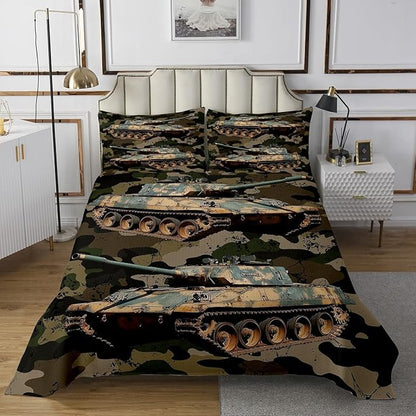 Erosebridal Boys Car Bedspread Camouflage Tank Cannon Quilted for Kids Children Military Vehicle Coverlet Set Retro Camo Vintage Style Bedspread Quilt Set 3Pcs with 2 Pillow Case Queen Size