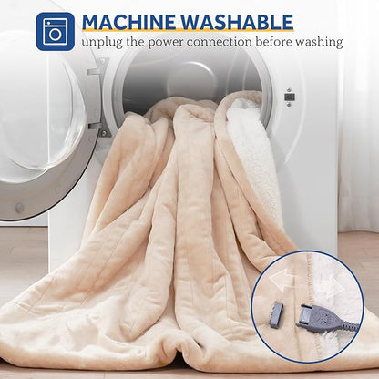 SEALY Heated Blanket Electric Throw, Flannel & Sherpa Heating Throw with 6 Heat Settings & 2-10 Hours Auto Shut Off, Fast Heating & ETL Certification, 50x60 Inch, Beige