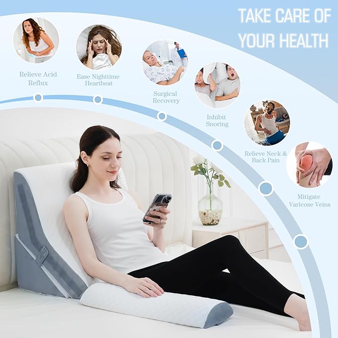 3PCS Bed Wedge Pillow for Sleeping, 20-in-1 Adjustable Memory Foam Pillow Wedge for Back Leg Pain Relief, 23" Wide Wedge Pillow for After Surgery, Acid Reflux, Snoring, Back Pain