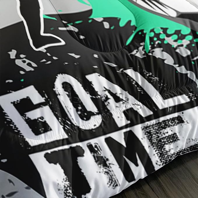 Soccer Bedding Comforter Set Twin Size,Football Baseball Printing Ball Gamer Bedding Set,Sports Themed Room Decor for Teens Boys,Gray Black Hexagonal Pattern Comforter Set with 2 Pillowcases.