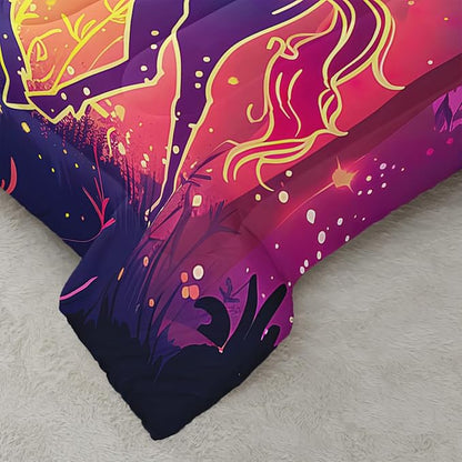 Queen Size Unicorn Bedding Set, Cute Unicorn Yellow Line Design Duvet Set for Kids Girls, Dreamy Minimalist Style Quilt for Bedroom Recor