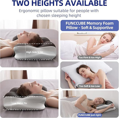 Cervical Neck Pillow for Sleeping, Dual-Height Contour Pillow for Neck Pain Relief, Butterfly Ergonomic Memory Foam Neck Support Pillow with Cooling Breathable Cover for Side Sleepers, Queen Brown