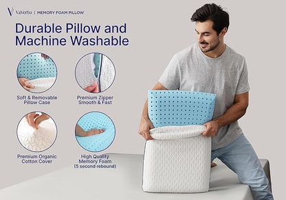 Cooling Gel Memory Foam Pillow - 1-Pack - Standard Size Bed Pillows For Sleeping - Medium-Firm - Back, Stomach and Side Sleeper Pillow - Shoulder & Back Pain Relief - Washable , Bamboo Viscose Cover