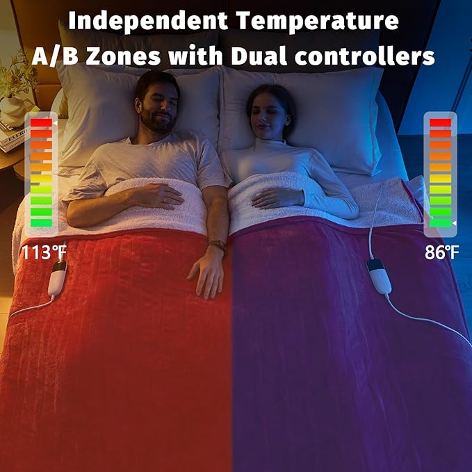 Heated Electric Blanket Queen Size - 84" x 90" Heating Blanket with Dual Control, 10 Heating Levels & 8 Hours Auto Off, Soft Warm Flannel Blanket, Christmas Birthday Gifts for Senior Grandma