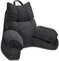 RRPAHWTV Reading Pillow for Bed with High Arm Rests,Back Support Pillow for Sitting Up in Bed with Shredded Memory Foam for Reading, TV, Gaming or Relaxing on Floor（Grey Black，Small）