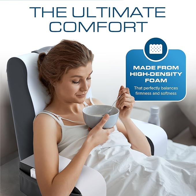 Kölbs Reading Pillow, Full Support Comfort Solid Foam, Back Cushion for Bed Sitting Up TV Book Gaming - Back Support Backrest Use on Mattress or Sofa (Grey/White, Tall)