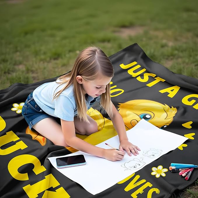 Duck Lover Blanket, Just A Girl Who Loves Ducks Blanket, Soft Warm Cozy Fleece Throw, Gifts for Girls Women Kids, 50"x60", Black