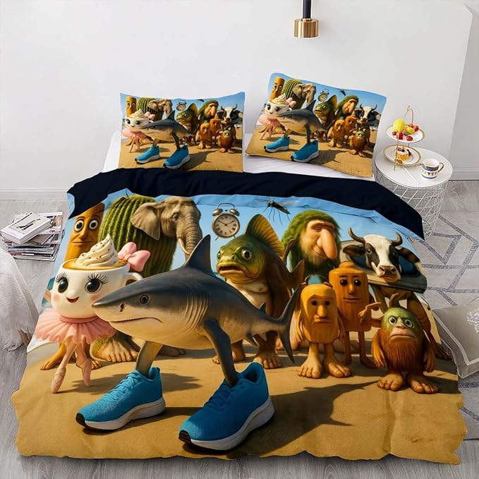 Italian Brainrot Bedding Duvet Cover Set,Funny Fusion AnimalsTwin Full Queen King Comforter Cover Bedding Set for Kids Boys Bed Decor Gifts ﻿ (Color 17,Full (80" x 90"))