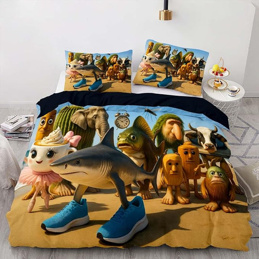 Italian Brainrot Bedding Duvet Cover Set,Funny Fusion AnimalsTwin Full Queen King Comforter Cover Bedding Set for Kids Boys Bed Decor Gifts ﻿ (Color 17,King (104" x 90"))