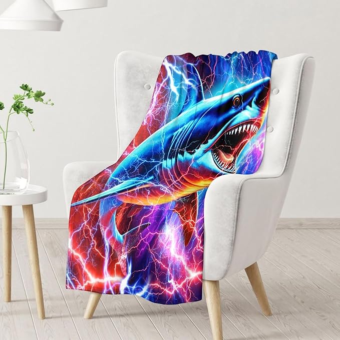 Shark Blanket Gifts for Kids, Boys - 30" x 40" Funny Cozy Furry Throws Blankets Stuff for Crib, Office & Lap
