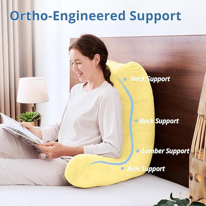 Sasttie 25-inch Reading Pillows for Sitting in Bed Adult, Jumbo Velvet Back Pillow Bed Sitting Up, XL High Back-Rest Support Cushion for Sit Up on Couch & Floor, Oeko-Tex Certified, Light Yellow
