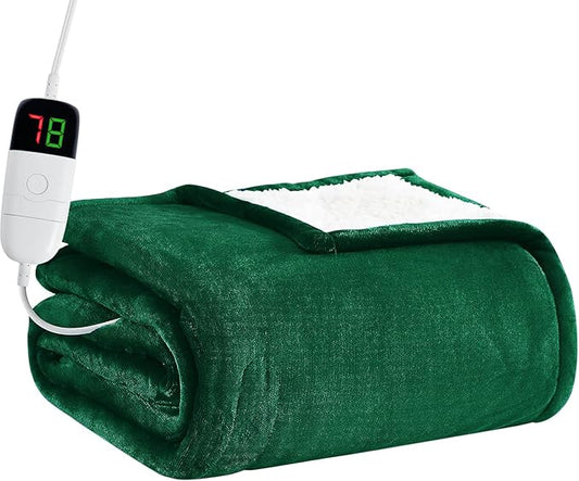 BOMOVA Heated Electric Blanket Throw Size- 50" x 60" Heating Blanket with 10 Heating Levels & 8 Hours Auto Off, Warm Flannel Blanket, Christmas Birthday Gifts for Women