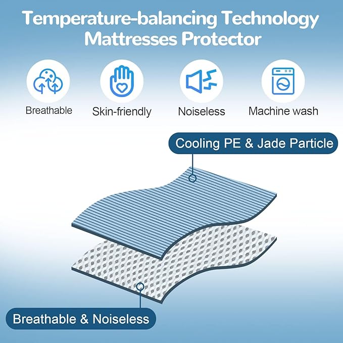 Ailemei Direct Cooling Thin Mattress Pad, California King Size Mattress Topper for Hot Sleepers, with a Deep Pocket Fits 16" Mattresses,Cool Fitted Sheets for Bed,Summer Cooling System,Blue,72"x84"