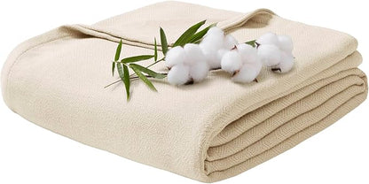 Twin Size Blanket, 70% Rayon (Derived from Bamboo) and 30% Cotton, Lightweight Jacquard Weave, Breathable and Soft Summer Blanket for Bed or Couch, 66” x 90”, Ivory