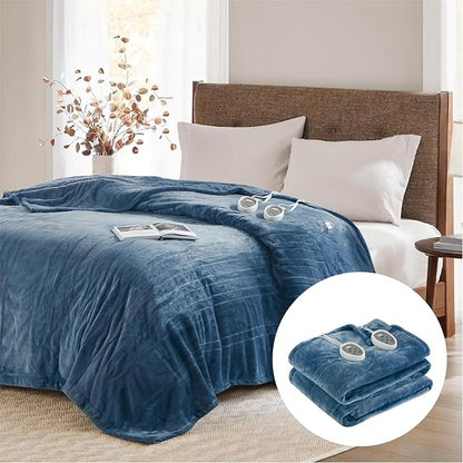 Degrees of Comfort Heated Blanket King Size – Dual Control, Soft Microplush Electric Blankets – Auto Shut Off, Machine Washable – Cozy Bed Warmer for Winter, Blue