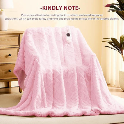 Heated Electric Blanket Twin Size-62"x84" Heating Blanket with 10 Heating Levels & 5 Time Settings Over-Heat Protection，Winter Warmer for Adults with ETL Certification（Pink）