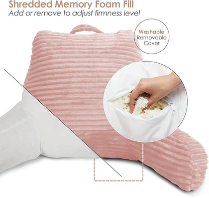 Hearth & Harbor Reading Pillow for Bed Adult – Back Pillow for Sitting in Bed, Standard Bed Pillows for Sitting Up in Bed, Foam Bed Chair Pillow, Peach Beige Bed Rest Pillow