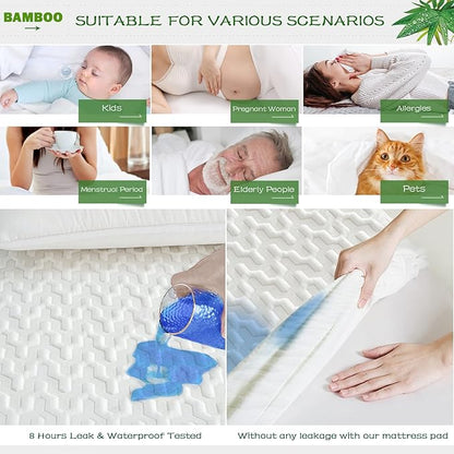 GRT Twin XL Size Waterproof Mattress Protector Rayon Bamboo - 3D Air Fiber Cooling Mattress Protector Cover, Breathable Mattress Pad Noiseless 8''-21'' Deep Pocket Machine Washable