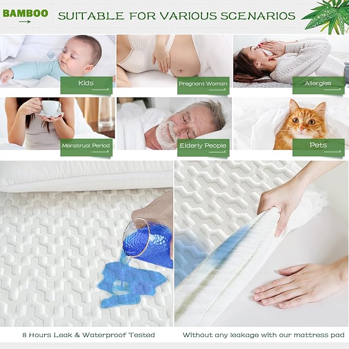 GRT Cal King Waterproof Mattress Protector Rayon Bamboo - 3D Air Fiber Cooling Mattress Protector Cover, Breathable Mattress Pad Noiseless 8''-21'' Deep Pocket Machine Washable