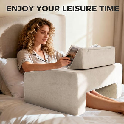 Reading Pillow for Gaming Lap Desk Pillow for Laptop with Pocket Foldable Memory Foam Bed Desk for Reading Working Crocheting Gaming Arm Rest on Bed/Sofa/Floor/Couch/Car (Beige Foldable)