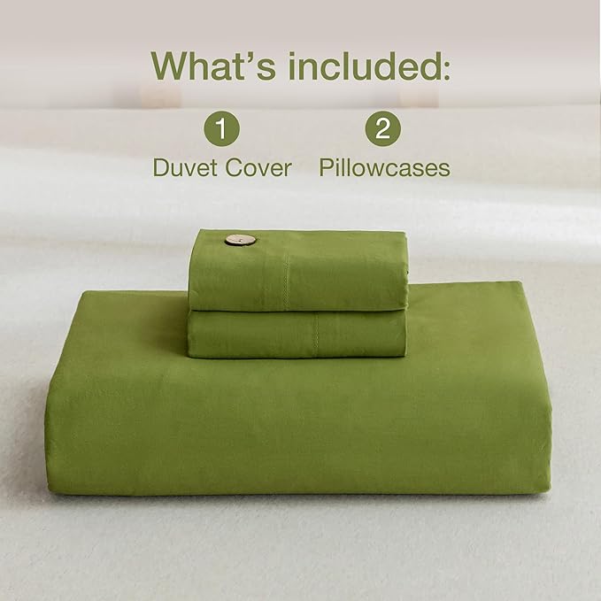 JELLYMONI Christmas Duvet Cover Cal King Size - Avocado Green Comforter Cover with Button 100% Washed Cotton 3PCS Breathable Soft Solid Bedding Set Duvet Cover 104×98in & 2 Pillowcases (NO Comforter)