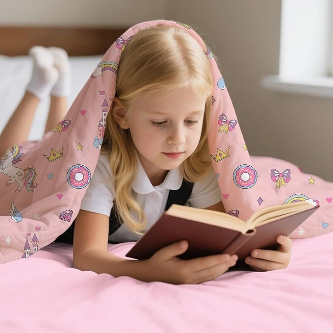 Twin Comforter Set for Kids, Boys, Girls, 4 Pieces Bed-in-a-Bag Bedding Set, All Season Ultra Soft Sheets Set with Comforter, Pink Unicorn