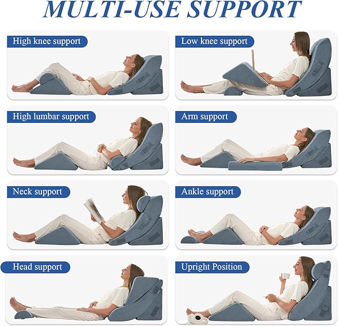 4PCS Orthopedic Bed Wedge Pillow Set, Post Surgery 45D Memory Foam for Back, Neck, and Leg Pain Relief Pleasing & Adjustable Support Pillows-Ease Acid Reflux & GRED with Better Sleep, Navy