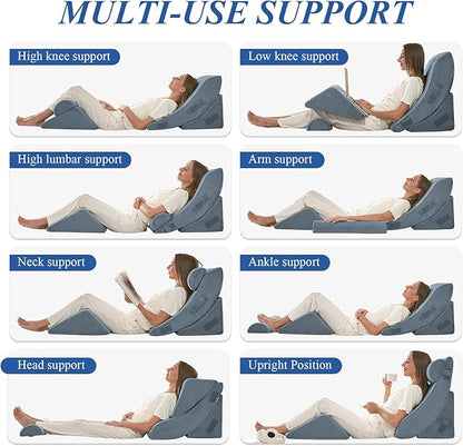 4PCS Orthopedic Bed Wedge Pillow Set, Post Surgery 45D Memory Foam for Back, Neck, and Leg Pain Relief Pleasing & Adjustable Support Pillows-Ease Acid Reflux & GRED with Better Sleep, Navy