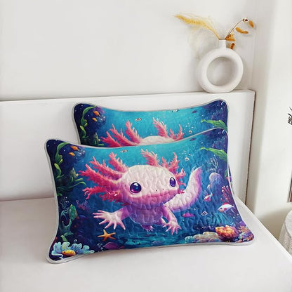 AILONEN Cartoon Axolotl Quilt Set Twin Size,Underwater World Ocean Animal Bedspread Coverlet,3Pcs Pink Axolotl Printed Kawaii Quilt & 2 Pillowcases,Soft Lightweight