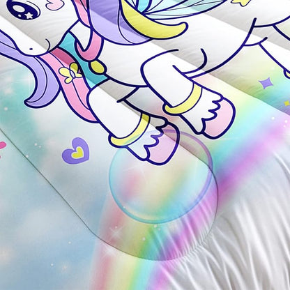 Unicorn Comforter Set for Girls Butterfly Bedding Set Rainbow Quilt Set Full with 1 Comforter and 2 Pillowcases