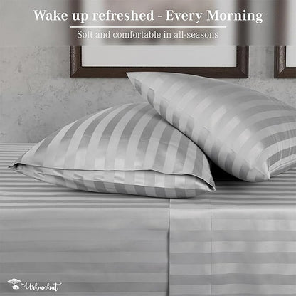 URBANHUT 1000 Thread Count Egyptian Cotton Sheets Striped King Size, Breathable Long Staple, 4 Pc Bed Sheet Sets, Luxury Hotel Sateen Sheets Fits 16" Deep Pocket - Silver Grey