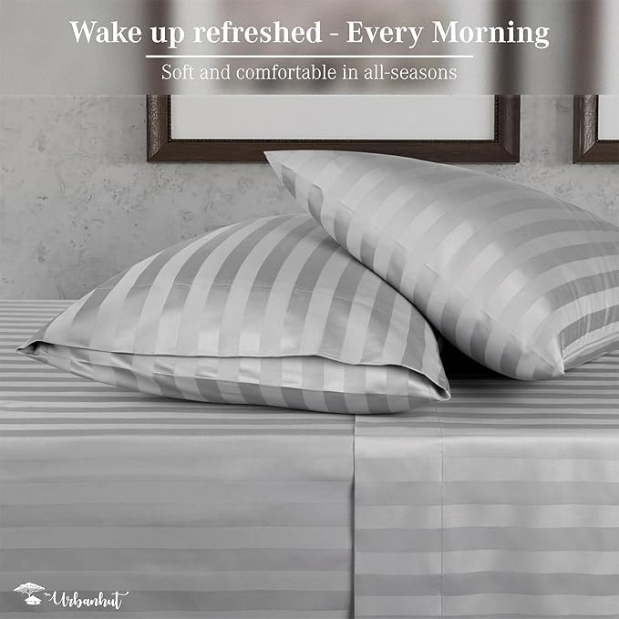 URBANHUT 1000 Thread Count Egyptian Cotton Sheets Damask Striped California King Size, Breathable Long Staple, 4 Pc Bed Sheet Sets, Luxury Hotel Sateen Sheets Fits 16" Deep Pocket - Silver Grey