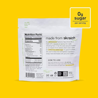 Skratch Labs Unsweetened Hydration Sport Drink Mix | Sugar Free | Electrolytes Booster | Lemon + Lime - 30 Servings | Non-GMO, Vegan, Kosher, Keto, Paleo