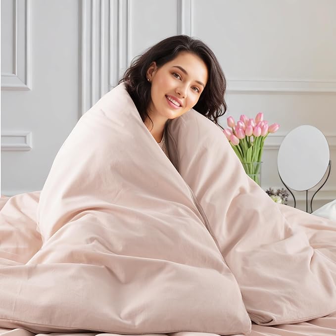 NEXHOME PRO Duvet Cover Set Kids Twin Size, Organic Natural 100% Washed Cotton Linen Look Textured Duvet Cover CCS22002-HUS